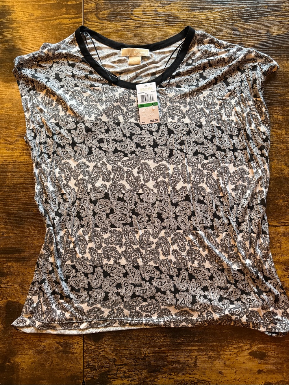 Michael Kors Black & White Paisley Sleeveless Tee